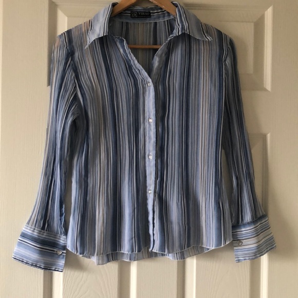 Striped blue button up blouse - Picture 1 of 8